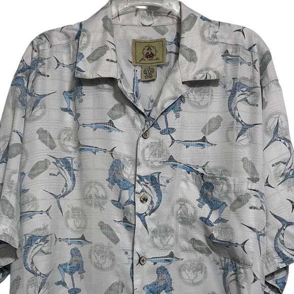 Joe Marlin Shirt Mens XL Gray Blue Marlin Mermaid Print Short Sleeve Button Down - Picture 3 of 14